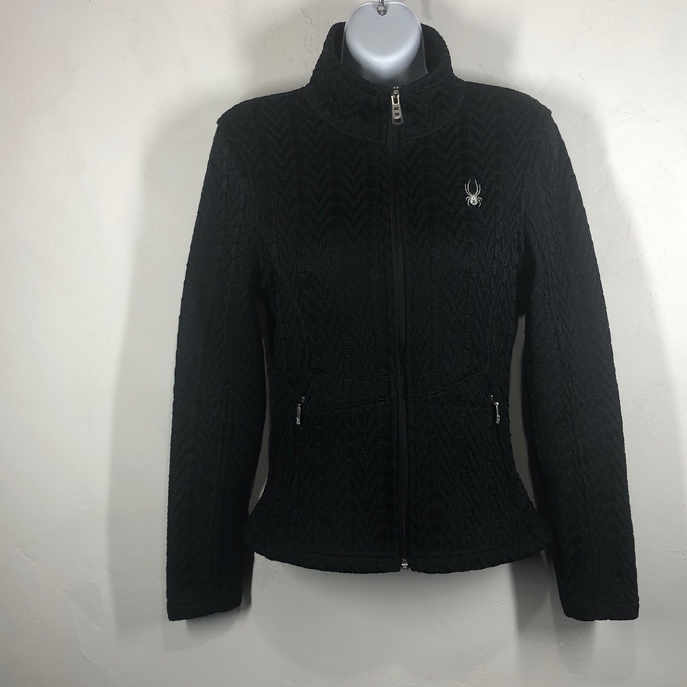 Spyder Black cable knit zip up jacket size small - Picture 1 of 10